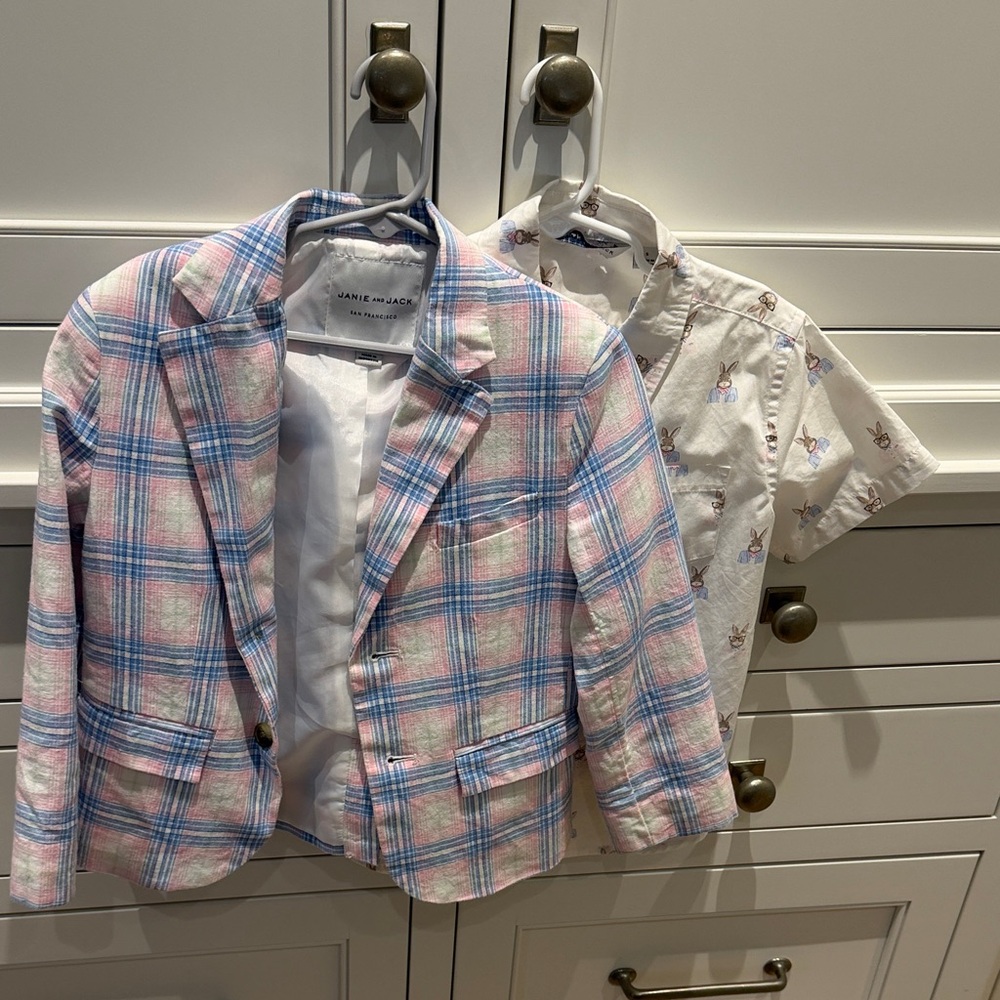 Janie and Jack Kids Plaid Blazer - Pink and Blue